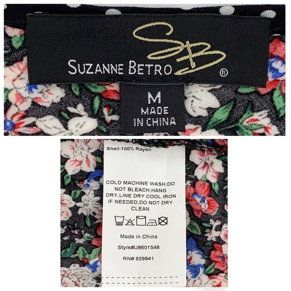 Suzanne Betro Floral Boho Style V-Neck Tunic with Polka Dot Trim, Medium - Picture 16 of 16